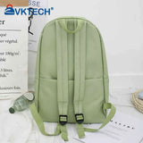 Casual Canvas Book Backpack Green with Daisy Embroidery Large Capacity