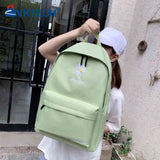 Casual Canvas Book Backpack Green with Daisy Embroidery Large Capacity