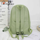 Casual Canvas Book Backpack Green Daisy Embroidery Large Capacity