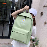 Casual Canvas Book Backpack Green Daisy Embroidery Large Capacity