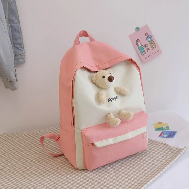 Large-capacity School Backpack with Bear Design