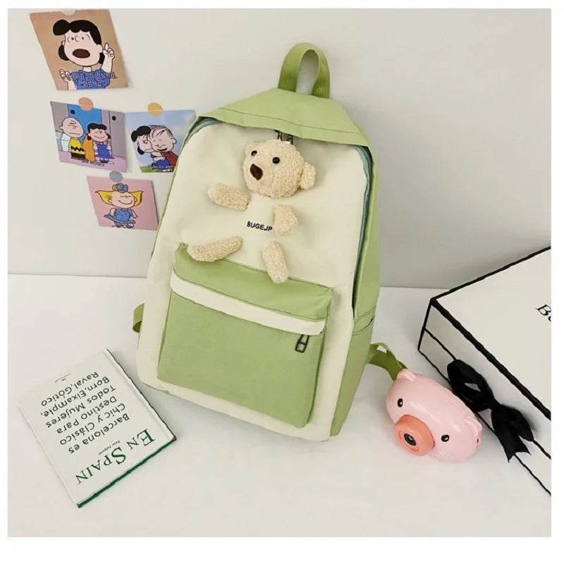 Large-capacity School Backpack with Bear Design