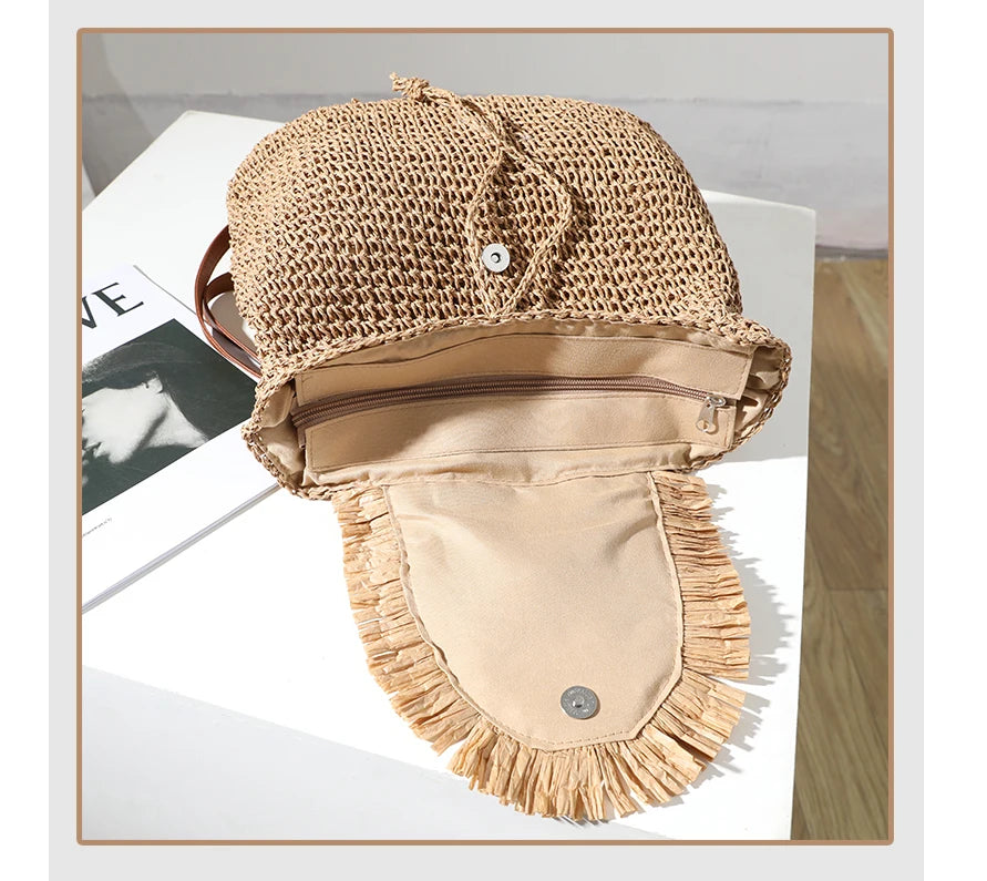 Casual Tassel Straw Bag Woven Bag Female Seaside Holiday Beach Bag