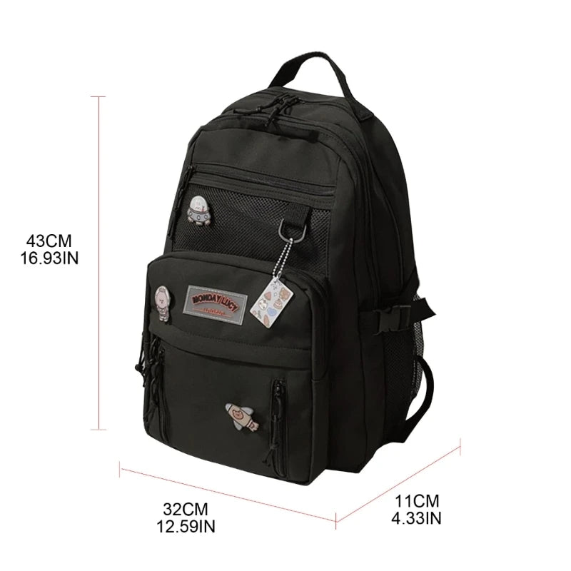 Nylon School Bag for College Teenagers Youth Rucksack Student Female Bookbag