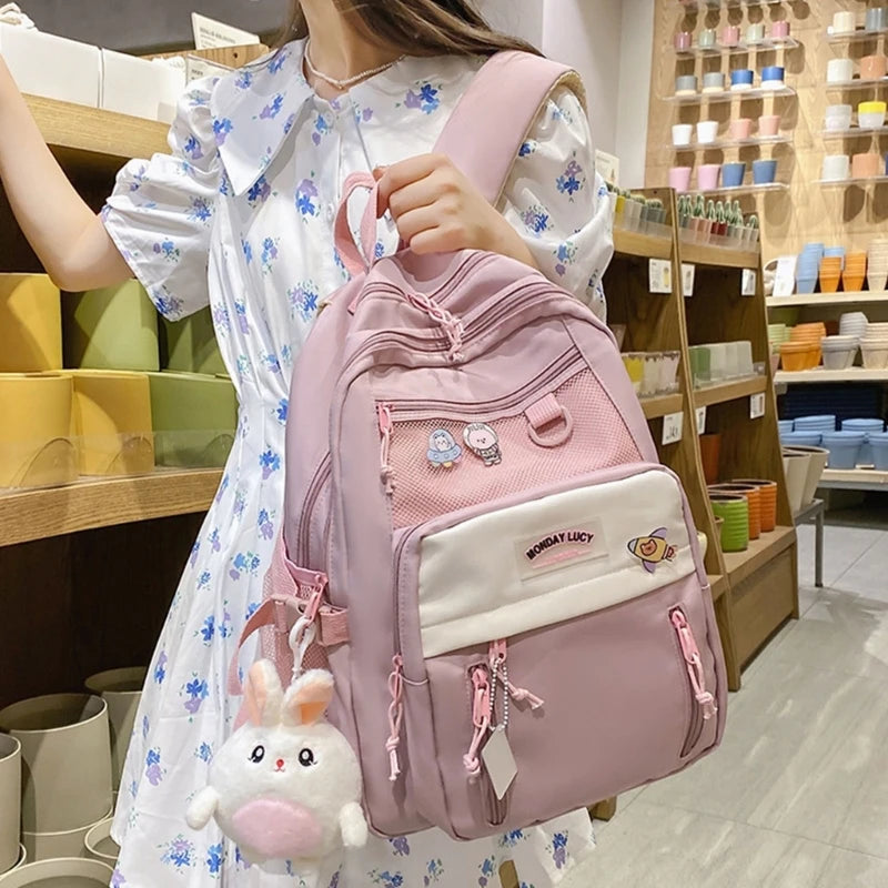 Nylon School Bag for College Teenagers Youth Rucksack Student Female Bookbag
