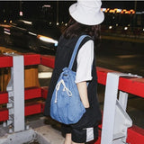 Denim Drawstring Travel Bag for Women