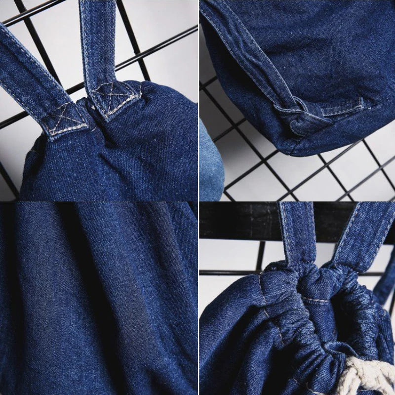 Denim Drawstring Travel Bag for Women