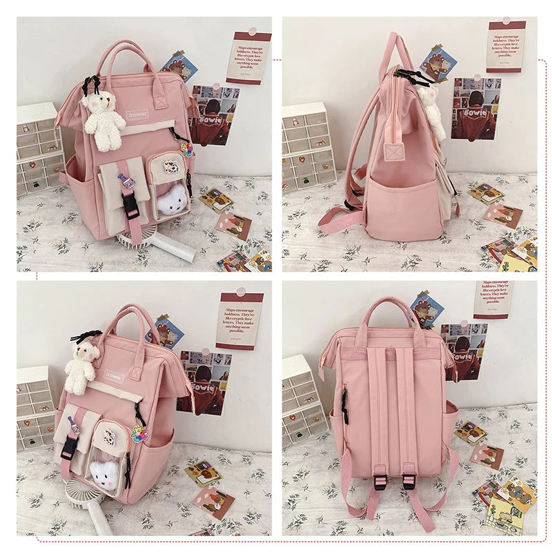 Teen Girls School Bag Travel Laptop Backpack Women Notebook Patchwork Bagpack