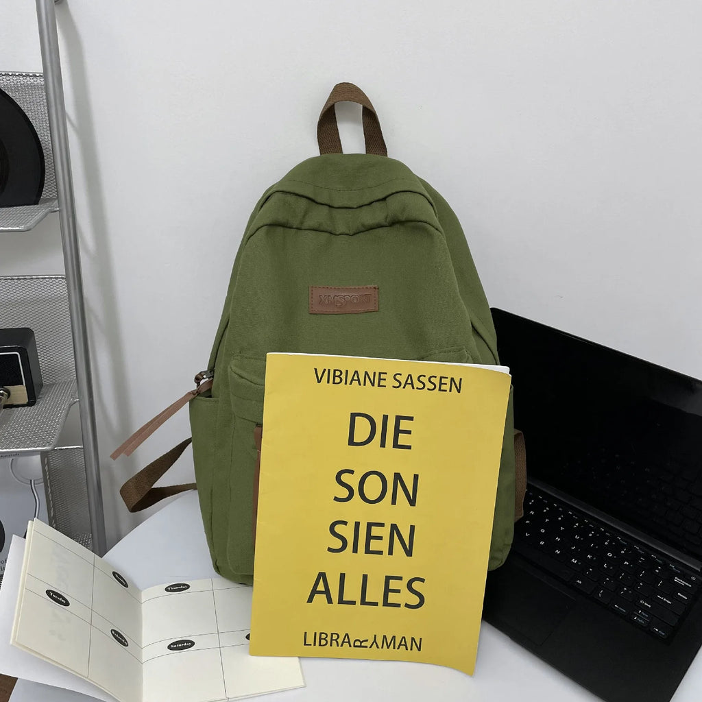 Preppy Students Backpack Large Capacity Button Travel Bag