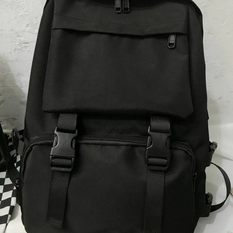 Preppy Students Backpack Large Capacity Button Bag