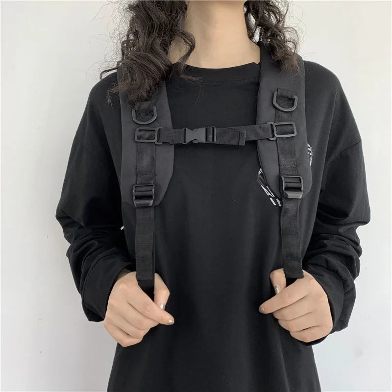 Preppy Students Backpack Large Capacity Button Bag