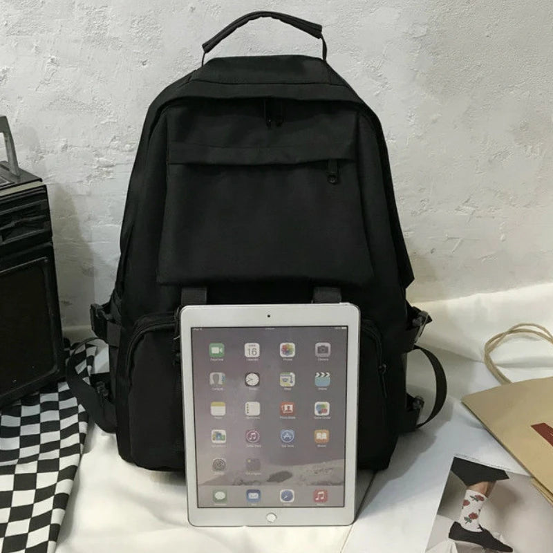 Preppy Students Backpack Large Capacity Button Bag
