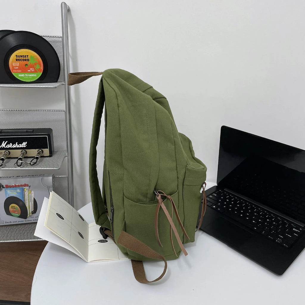 Preppy Students Backpack Large Capacity Button Travel Bag