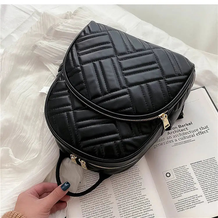 Women Texture Solid PU Leather Backpack Female