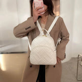 Women Texture Solid PU Leather Backpack Female