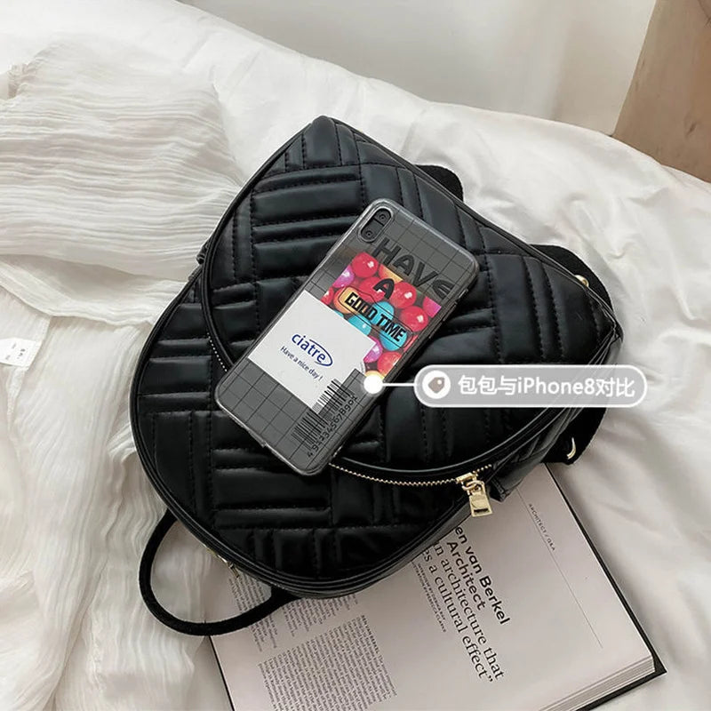 Women Texture Solid PU Leather Backpack Female