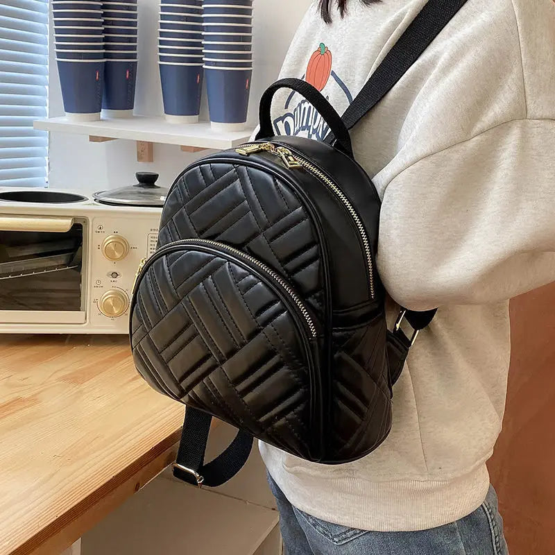 Women Texture Solid PU Leather Backpack Female