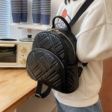 Women Texture Solid PU Leather Backpack Female