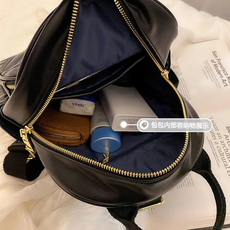 Women Texture Solid PU Leather Backpack Female