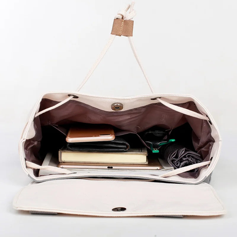 Women Panelled String Canvas Bag Belt Preppy Harajuku Ins Large Capacity