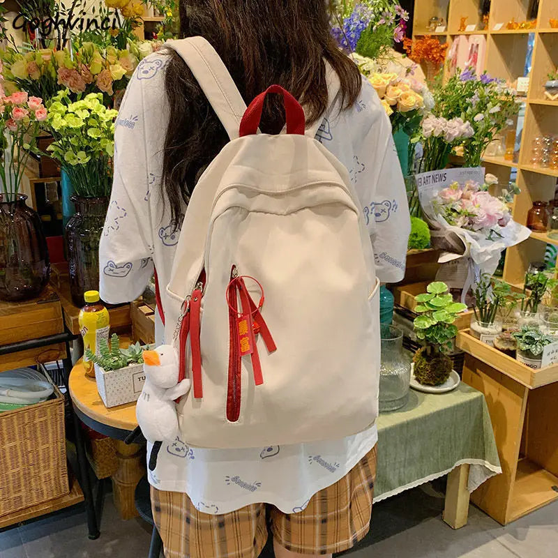 Women Patchwork Harajuku Nylon Waterproof Backpack College Book Bag