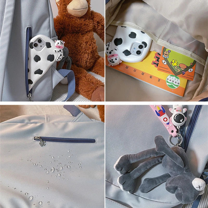 Women Patchwork Waterproof College Book Bag Casual Travel Rucksack