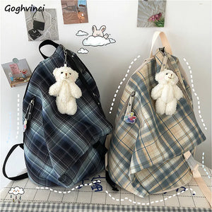 Women Plaid College Style Designers Nylon Sweet Backpack