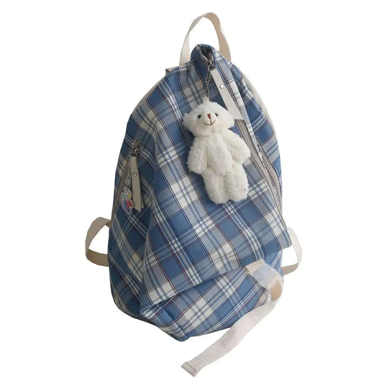 Women Plaid College Style Designers Nylon Sweet Backpack