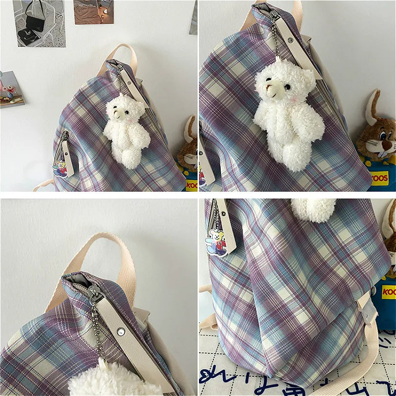 Women Plaid College Style Designers Nylon Sweet Backpack