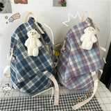 Women Plaid College Style Designers Nylon Sweet Backpack