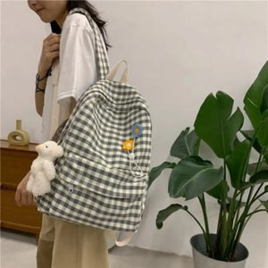 Women's Plaid Backpack: College Preppy Book Bag, Waterproof Travel Rucksack