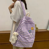 Women's Plaid Backpack: College Preppy Book Bag, Waterproof Travel Rucksack