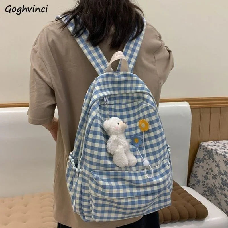 Women's Plaid Backpack: College Preppy Book Bag, Waterproof Travel Rucksack