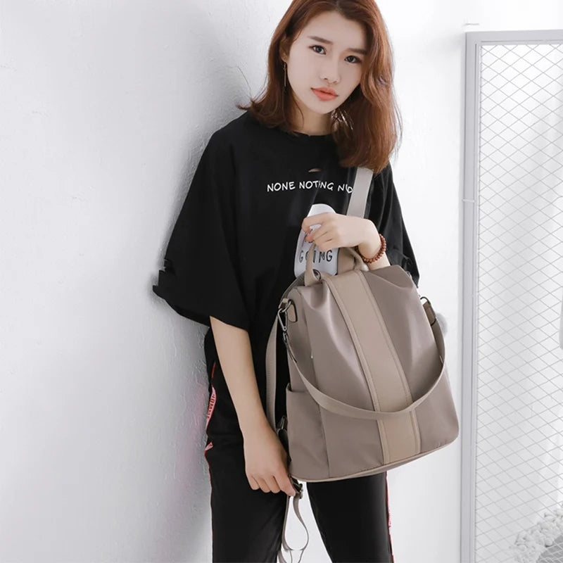 Women's Khaki Backpack Shoulder Bag Large Capacity All-match Casual Tote
