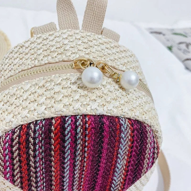 Tassel Patchwork Casual Travel Backpack Women School Bag Mini Woven Ulzzang