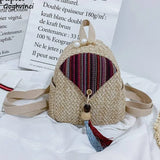 Tassel Patchwork Casual Travel Backpack Women School Bag Mini Woven Ulzzang
