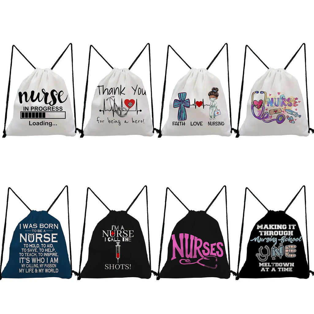 Student Backpack FAITH LOVE NURSING Cartoon Nurse Doctor Drawstring Bag