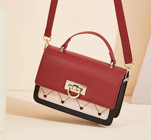 Small Square Leather Contrast Messenger Bag Women's Shoulder Handbag