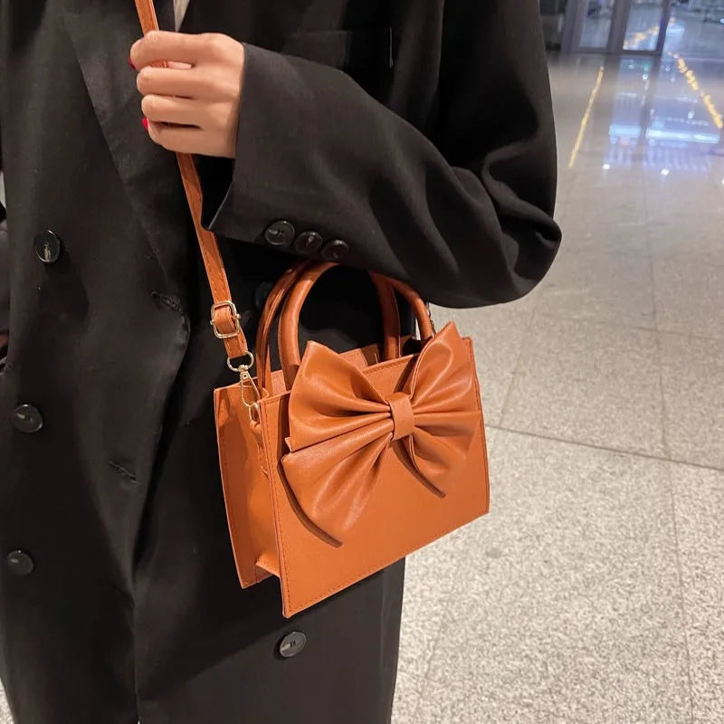 Bowknot Handbags Shoulder Bag Female Leather Lovely Girls Purse