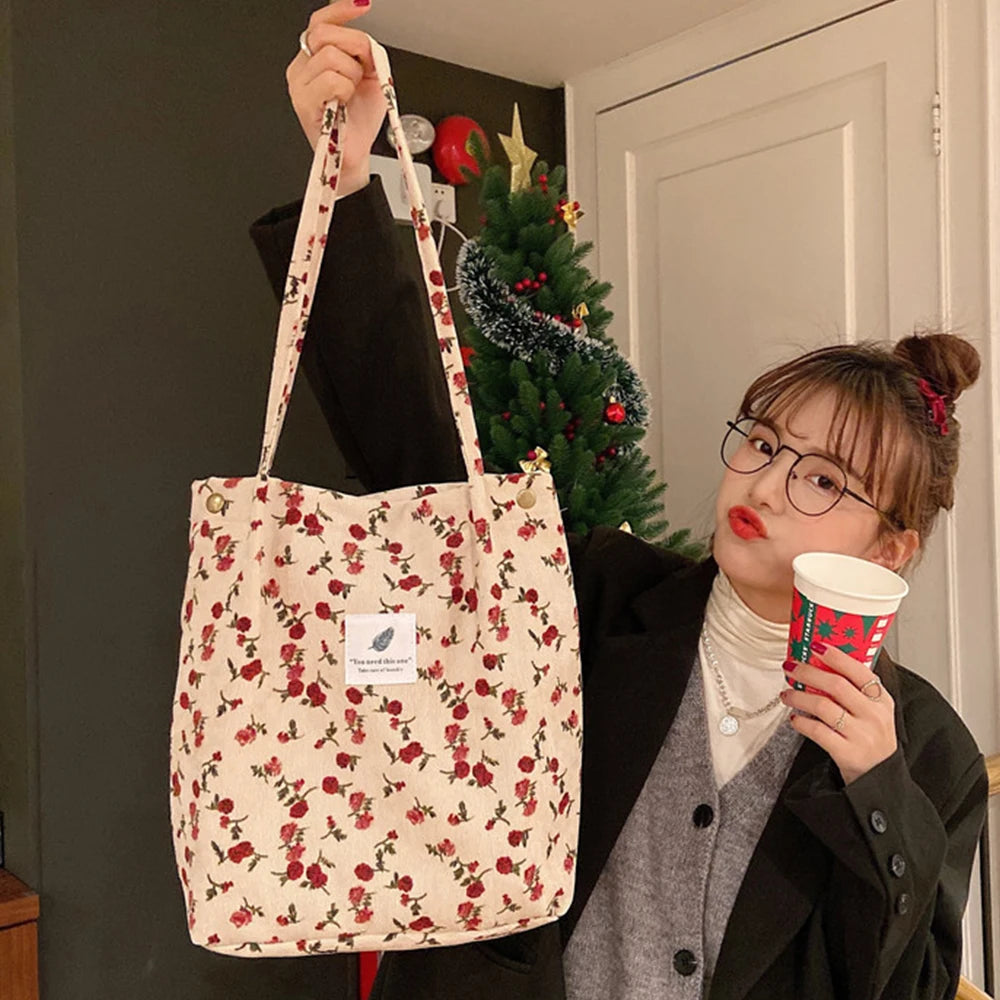 Corduroy Shoulder Bag Large Capacity Tote Handbags