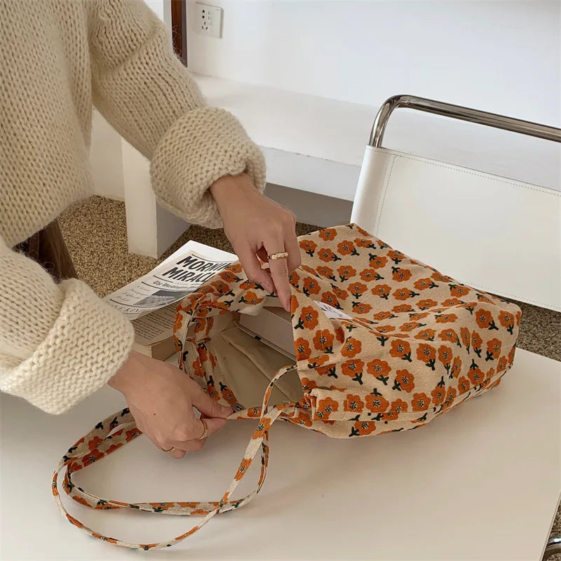 Corduroy Shoulder Bag Large Capacity Tote Handbags