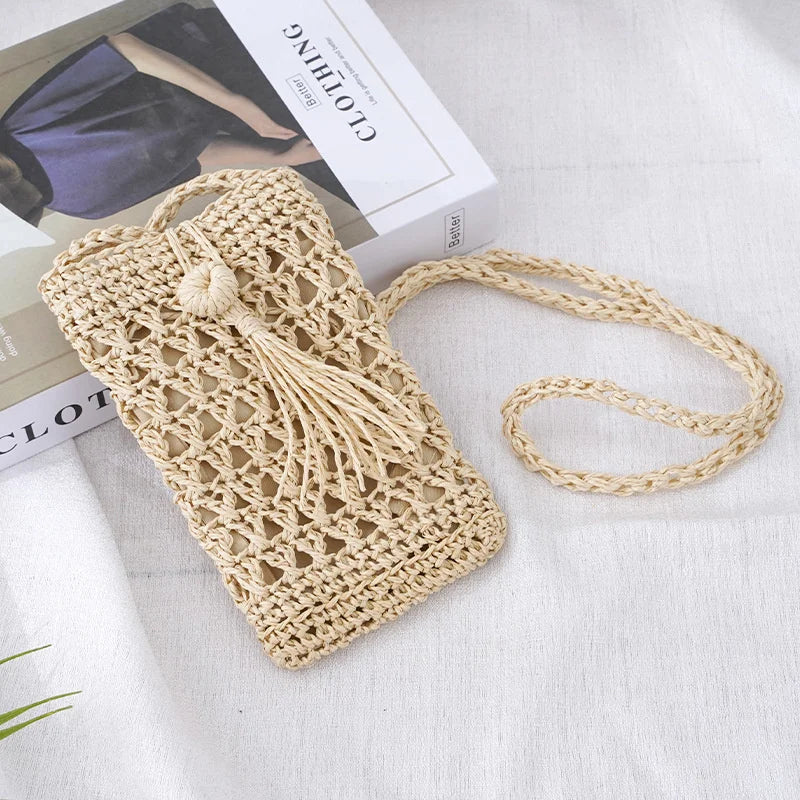 Straw Tassel Crossbody Bag Beach Mobile Phone Vintage Small Shoulder Bag