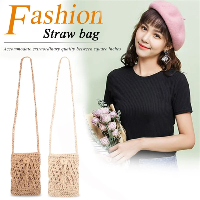 Straw Tassel Crossbody Bag Beach Mobile Phone Vintage Small Shoulder Bag