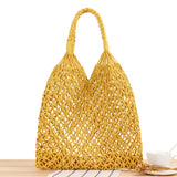 Beach Straw Shoulder Bag Woven Vacation Reusable Cotton Hollow Fis