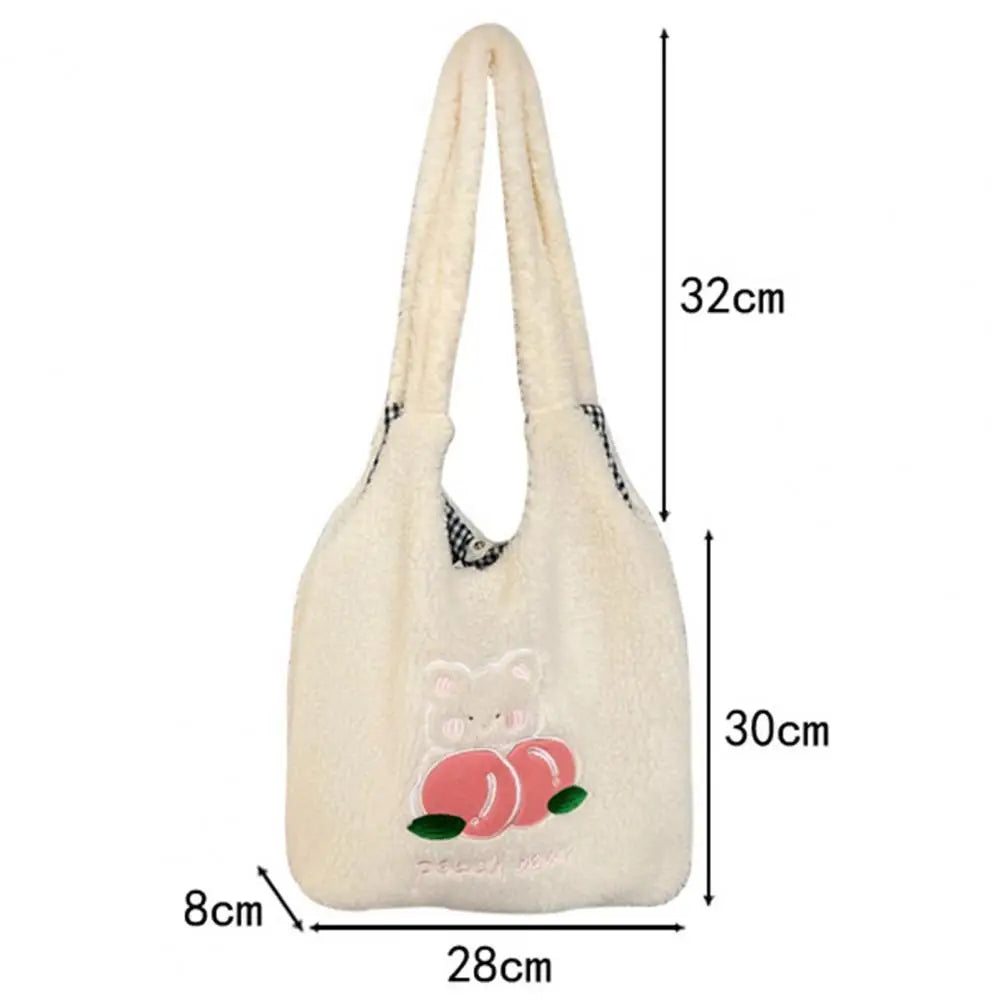 Bear Pattern Large Capacity Tote Bag Solid Plush Cartoon Peach Shoulder Bag