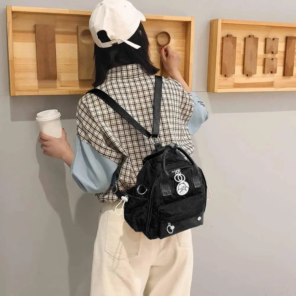 Bear Pattern Waterproof Backpack Women Shoulder School Crossbody Bag