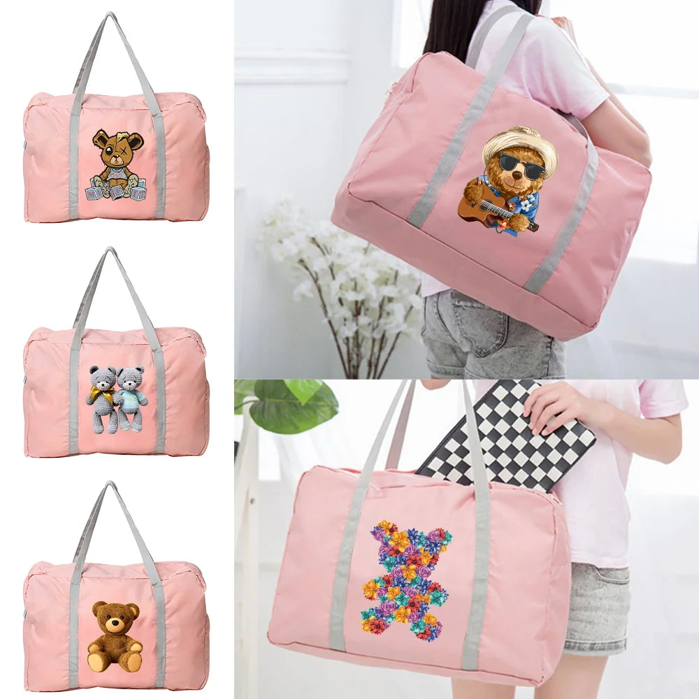 Bear Series Pattern Nylon Travel Bags Unisex Foldable Luggage Pack