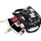 Flower Printed Multi-Pocket Nylon Shoulder Bag