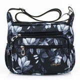 Flower Printed Multi-Pocket Nylon Shoulder Bag