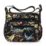 Flower Printed Multi-Pocket Nylon Shoulder Bag